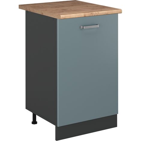 Küchenunterschrank R-Line, Blau-Grau/Anthrazit, 50 cm Arbeitsplatte Goldkraft Eiche, Vicco (1/5)
