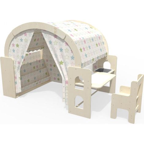 GARVEE -Tente de Jeu Enfant 6-en-1 en Bois avec Tableau Noir, Chaise et Rangement, Maisonnette Enfant Intérieure pour 2-6 Ans