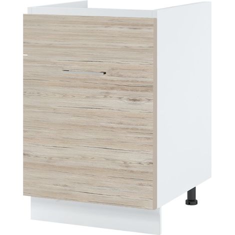 Meuble sous-évier Bellissi Noyer Blanchi 1 porte coulissante L 60 cm