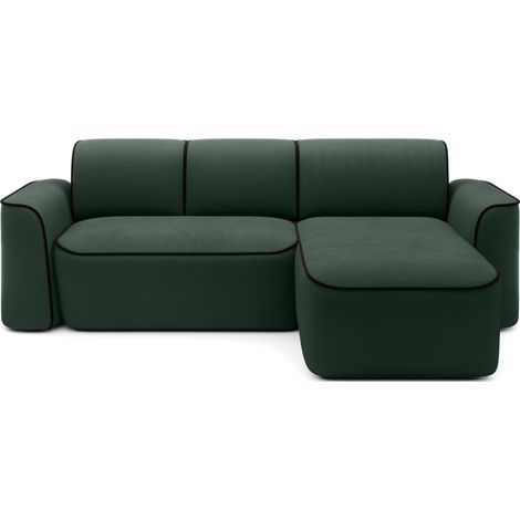 Canapé d'angle relax électrique en tissu DUMAS - Innovation bien-être angle droit-Vert foncé/Noir-angle droit (1/5)