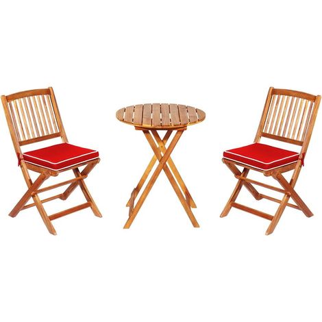 Bois d'acacia massif et assise confortable, ensemble bistrot pliable 3 pièces avec table et chaises pour balcon et terrasse (1/5)