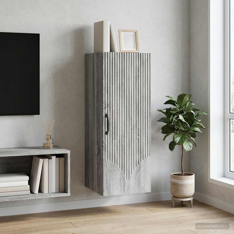 Armoire murale 1 porte en bois d’ingénierie gris 33 x 34,5 x 90 cm - PANGIVO (1/5)