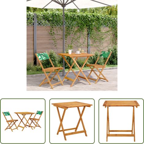 vidaXL Juego de bistro de 3 piezas tela madera maciza estampado hojas (1/5)