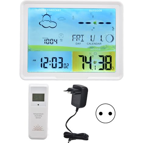 Thermomètre intérieur/extérieur LCD avec fonction RCC et prévisions météo, prise EU 100‑240V