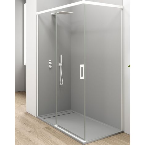 Mampara Ducha Rectangular Corredera Acceso Frontal Vidrio Templado 6mm Antical Transparente Perfil Blanco Mate 190 (Adaptable 185,1-190cm) X 90 (1/5)