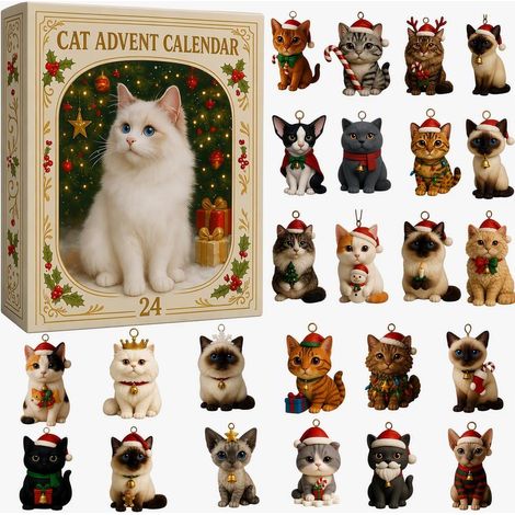 Calendario de Adviento de Gatos 2026, cuenta regresiva de 24 días para Navidad, 24 adorables gatitos acrílicos en 2D, decoraciones festivas colgantes. (1/5)