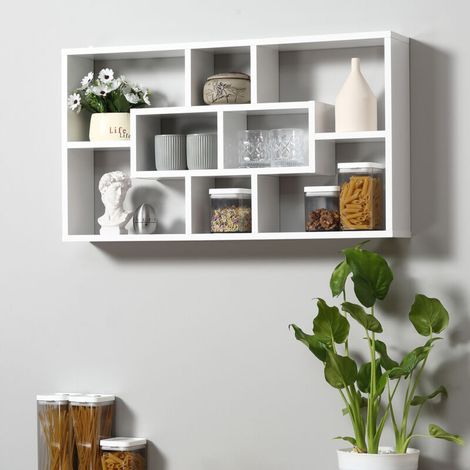 Cloison amovible Étagère murale bibliothèque 8 cubes, meuble de rangement, design moderne, 85 x 14,5 x 47,5 cm, blanc (1/5)