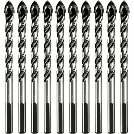 10 pièces forets maçonnerie béton 8mm, perçage rapide, pointe carbure de tungstène antichoc, universel brique pierre carrelage céramique verre plastique bois