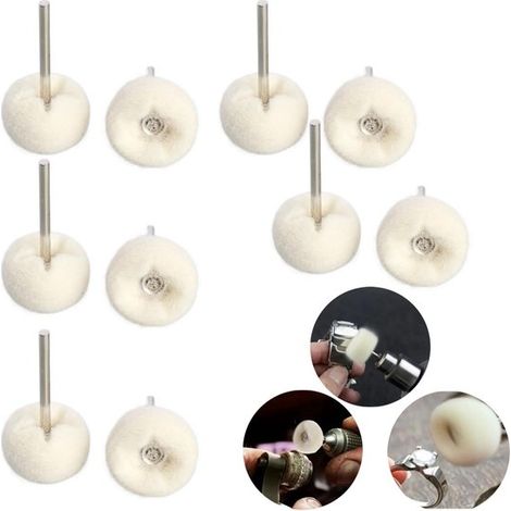 Meules de polissage lot de 10 - brosses boules à tige 2,5 cm pour bijoux, écru (1/5)