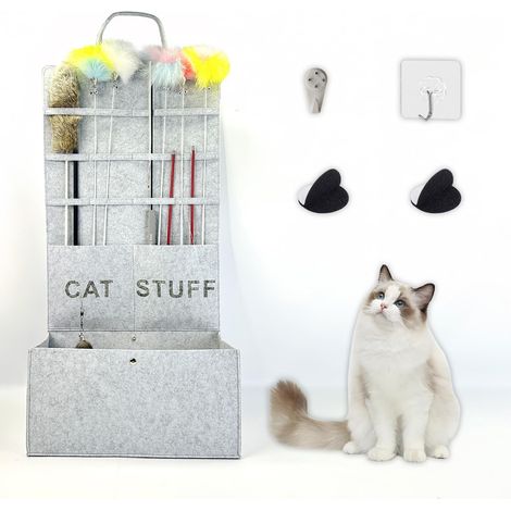 Panier de rangement pour jouets pour chat et support de baguette – Organisateurs durables pour animaux de compagnie et bac de rangement pour jouets à baguette, jouets suspendus (1/5)