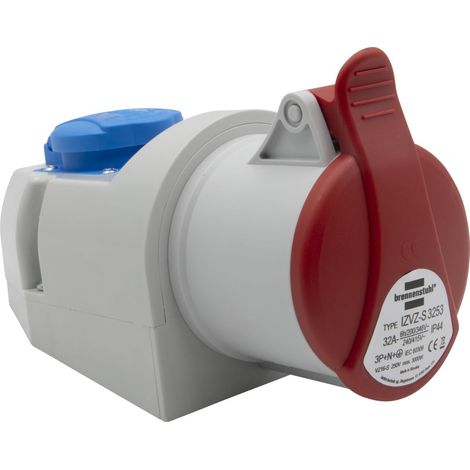Prise murale électrique combinée avec prise CEE 400 V/32 A à 5 pôles + prise type F (Schuko), prise industrielle avec couvercle, utilisation intérieure/extérieure, atelier, garage, (1/5)