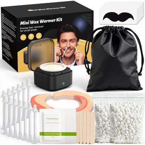 Cire Épilation Nez Kit pour Hommes: Mini Chauffe-Cire USB, Kit d’Épilation du Nez et des Oreilles, 100 g de Perles de Cire, 30 Bâtonnets (20+10), Température Constante, Multi-Accessoires (1/5)