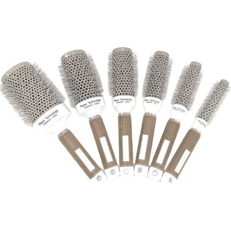 Brosse ronde à poils tubulaires en aluminium, brosse coussin, brosse volumisante, brosse à boucler, sèche-cheveux, brosse lissante, brosse cylindrique (1/3)