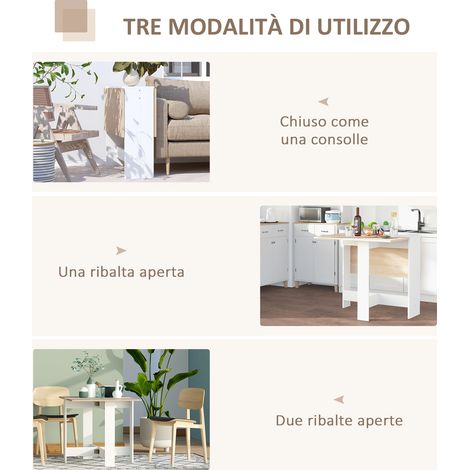 Table à manger extensible en bois chêne blanc, 103x76x73,5cm, pliante pour extérieur
