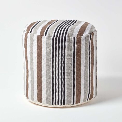 HOMESCAPES Designer Hocker Pouf rund Selam grau weiß