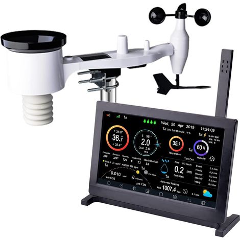 Station météo avec capteur extérieur sans fil, 7 en 1 Wi-Fi, stations météo à énergie solaire avec système de surveillance à distance, prévisions météo écran TFT 7" HP2561 (1/5)