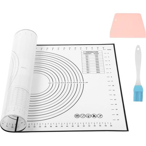 Tapis Silicone Patisserie, 50 x 70 cm Tapis Feuille de Cuisson avec Mesures pour Étaler La Pate Antidérapant Plaque Patisserie pour Pizza Biscuit Pâte avec Brosse et Grattoir, Sans BPA (1/5)