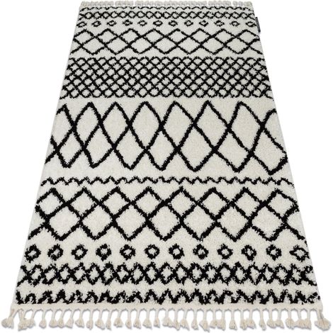 Alfombra BERBER SAFI N9040 blanco/negro Franjas Bereber Marroquí Shaggy black 120x170 cm