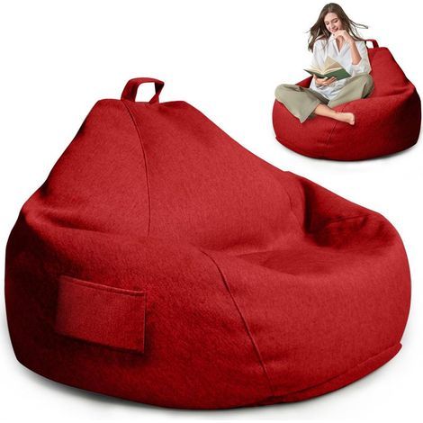 Pouf de jeu XL pour adulte - Housse uniquement (sans rembourrage) - 100 x 120 cm - Avec fermeture éclair - Pour extérieur et salon - Rouge (1/5)