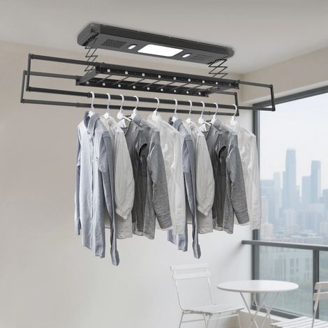 Sèche-linge électrique avec télécommande, Charge maximale: 35kg, Etendoir mural et plafond 220V pour balcons domestiques, salles de bains et d'autres occasions (1/5)