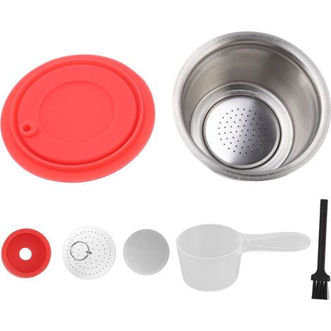 Capsules de café rechargeables en acier inoxydable, filtre à café réutilisable et couvercle à poudre pour Dolce Gusto rouge (1/5)