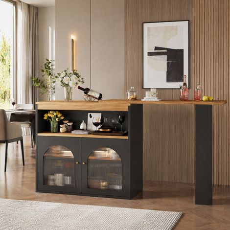 Mesa extensible con almacenamiento, giratoria, LED 1 m, 138-193 x 39 x 105 cm, negra HAVRYA (1/5)