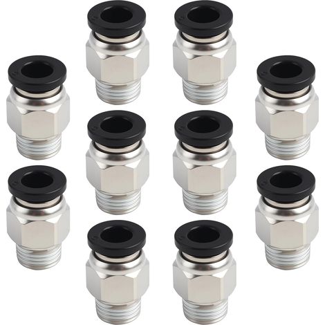 10 - Connecteur Rapide - Raccord Pneumatique - Filetage 1/8" BSP Tube 4mm - Système Push-in Sans Outil - Pour Automatisation Industrielle - Noir - 4mm x 2cm (1/5)