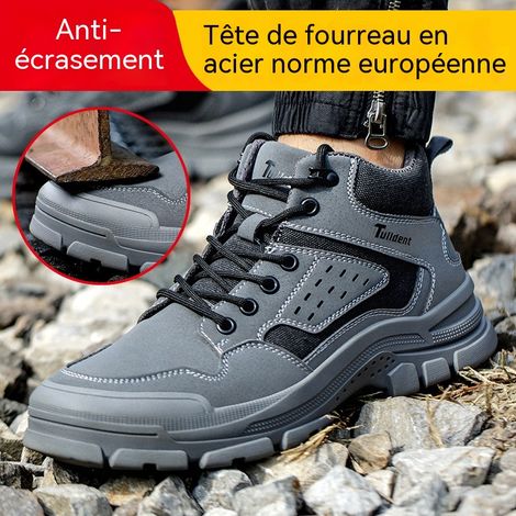 Chaussures de travail renforcées 42, coque acier, semelle caoutchouc gris haute résistance, protection contre la chaleur et l’usure (1/5)