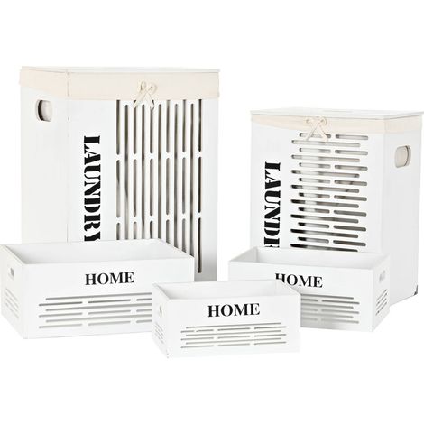 Panier élégant blanc pour linge et rangement maison - Blanc uni aux touches de noir et beige (1/5)