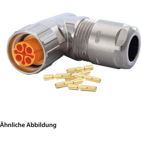 HUMMEL SET inkl. Kontakte M16 Kabelsteckverbinder, Crimpeinsatz gewinkelt Polzahl 3+4+PE, Buchse orientierbar Kabelabgang seitlich, Klemmbereich 3,0mm - 6,0mm - 1 Stück