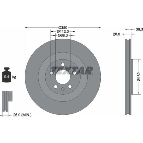 Lot de 2 Disques de frein Textar 92290405 AUDI 4M0615601J 4M0615601P