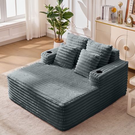 Chaise longue extragrande, sofá cama de piel sintética con portavasos, sillón mullido como una nube, no requiere montaje. (1/5)