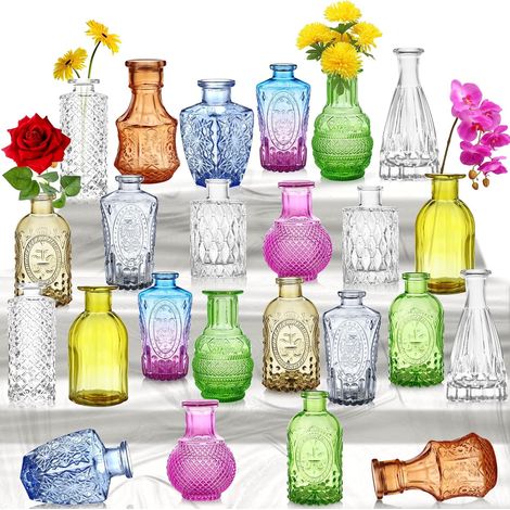 Lot de 24 Petits Vases en Verre pour Fleurs - Colorés, Simples, Mini Rustiques pour Centres de Table - Bouteilles Vintage pour Mariage, Maison, Décoration de Table (1/5)