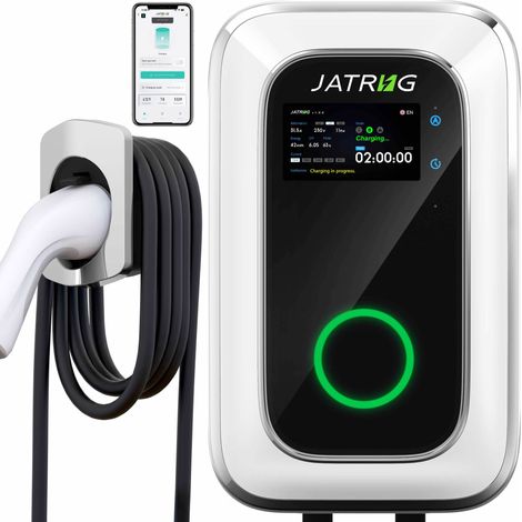 JATRHG S1 Borne de Recharge pour Véhicule Électrique 11kW 6M 16A Triphasé Blanc- Station de Charge Type 2 Wifi application Chargeur Rapide EV Wallbox