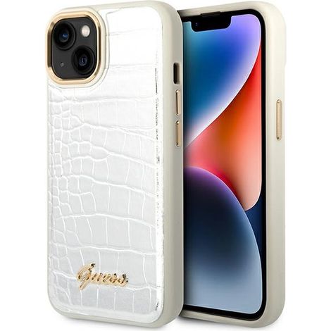 Funda rígida Guess GUHCP14MHGCRHS para iPhone 14 Plus / 15 Plus de 6,7 pulgadas, color plata/plata, colección Croco. (1/5)