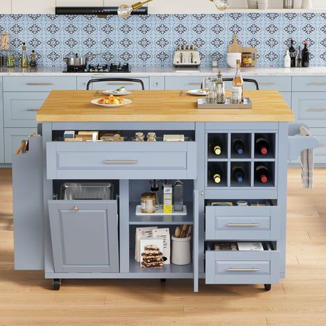 DESMIU Desserte de Cuisine avec Plateau Rabattable, Porte-Collations, Panier à Vin Amovible et Espace Poubelle (1/5)