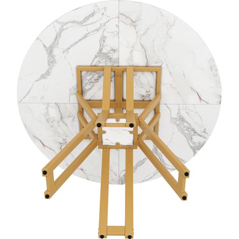 Runder Esstisch 100x76 cm aus MDF in Marmoroptik mit goldenen Metallbeinen (1/5)