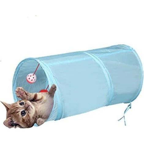 Labyrinthe à 5 tunnels interactif, pliable et léger en tissu froissé avec pompon et cloches pour chats, petits lapins, chatons, chiots, furets ou cochons dInde (1/5)