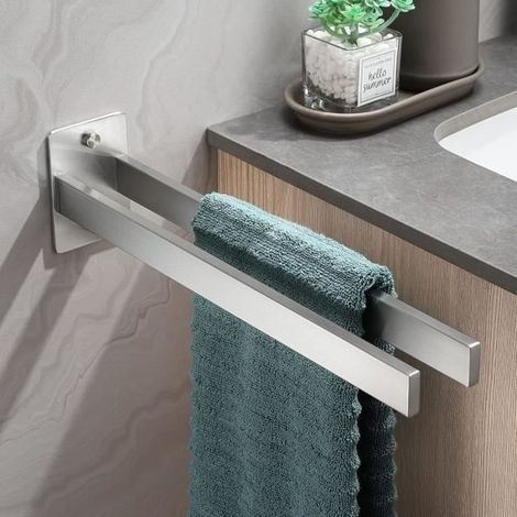Porte Serviette - Inox - Double - 38,5 cm - Argent Brossé - Salle de Bain (1/4)
