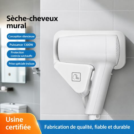 Sèche-cheveux mural V-173 1599W pour hôtel et salle de bain en ABS blanc avec air chaud froid moteur AC 756 g – Livraison gratuite (1/5)