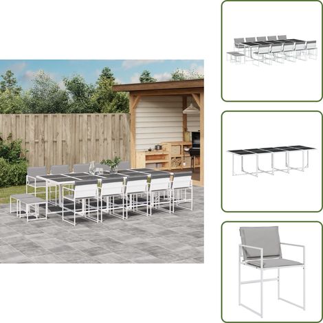 Cuscini da seduta - vidaXL Set da Pranzo da Giardino 15 pz con Cuscini Bianco in Textilene - Cuscini per schienale