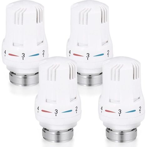 Thermostatkopf, 4-teiliges Set, Ersatzkopf für Standard-Thermostatventile M30 x 1,5, Temperaturregelung für Büro und Zuhause, weiß