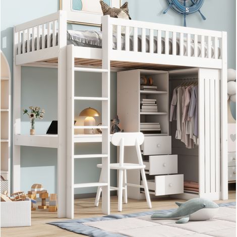 Hochbett Bett 90x200 mit Schreibtisch Stauraum OKMYHOME (1/5)