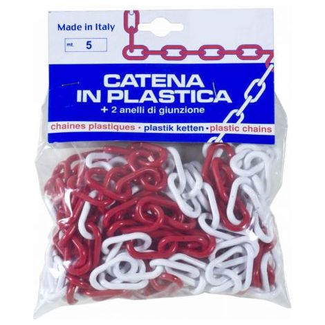 Catena plastica segnaletica bianco rossa mt.5 maglia d.8 - Salone