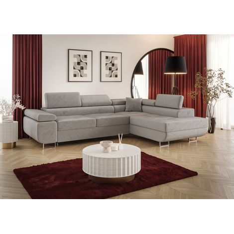 Ecksofa Schlafsofa Sofa MONARO Stoff Monolith Hellgrau Ottomane Rechts (1/3)