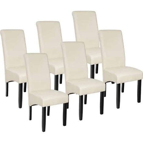 Lot de 6 Chaises de Salle à Manger crème aspect simili cuir avec pieds en bois résistants (1/5)