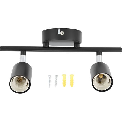 Porteur lumineux encastré sur rail pour 2 lampes E27 avec bras rotatif 330°, tête rotative 90°, en fer, idéal salon/café