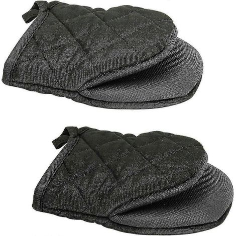 Mini maniques de four en néoprène et coton antidérapants résistants à la chaleur avec boucle de suspension pour four à micro-ondes (lot de 2) (1/5)