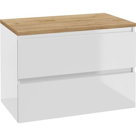 kielle Nefia - Mobile con piastra sotto il lavabo 80x55x46 cm, bianco lucido/rovere dorato 50027S840