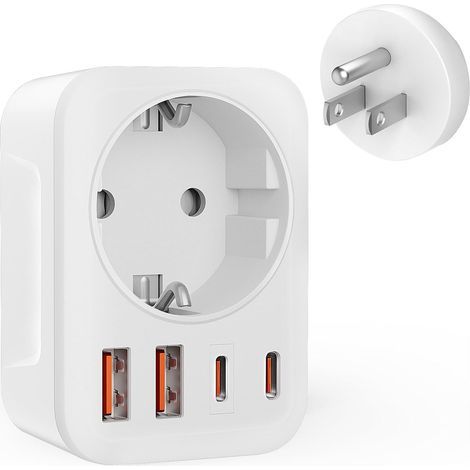 5 in 1 Adaptateur Prise USA avec 2 USB-A et 2 Type-C et 1 Prise Européenne, Adaptateur Prise France vers USA, Adaptateur Prise Americaine Canada Mexique Thaïlande, Type B (1/5)